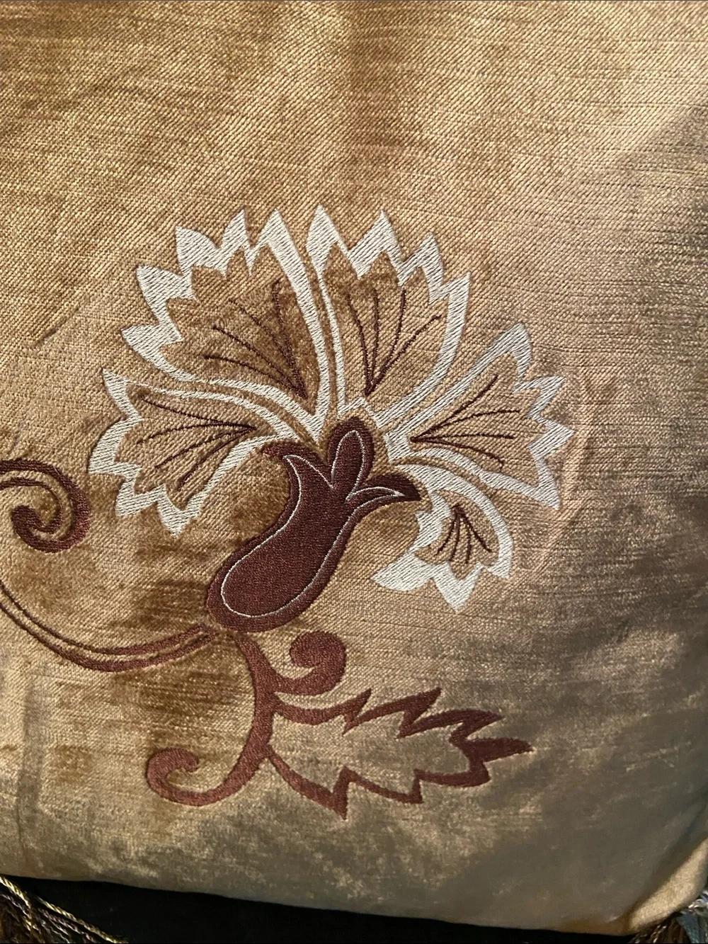 Eastern Accents Embroidered Gold Decorative Throw Pillow with Tassels 12”